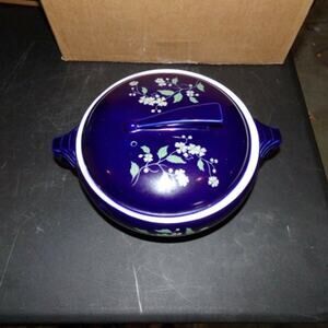 HALL BLUE COBOLT BLUE FLORAL CASSEROLE